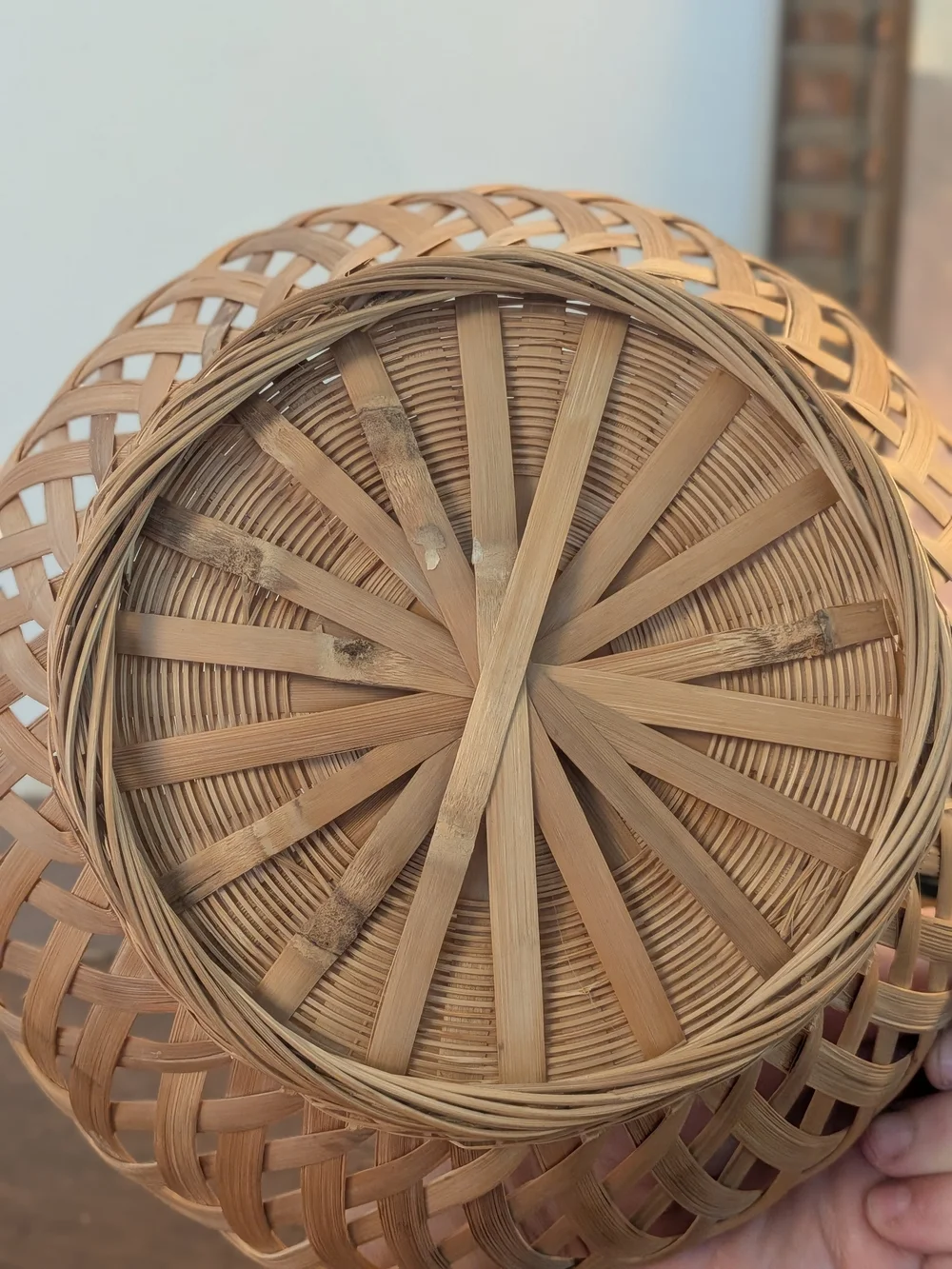 Natural Woven Bamboo Open Weave Lattice Bowl Basket